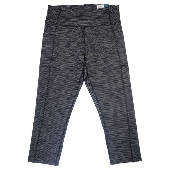 Tek Gear Capri Workout Pants Mid Rise L Black White Stripes 4-Way Stretch New - Picture 1 of 6